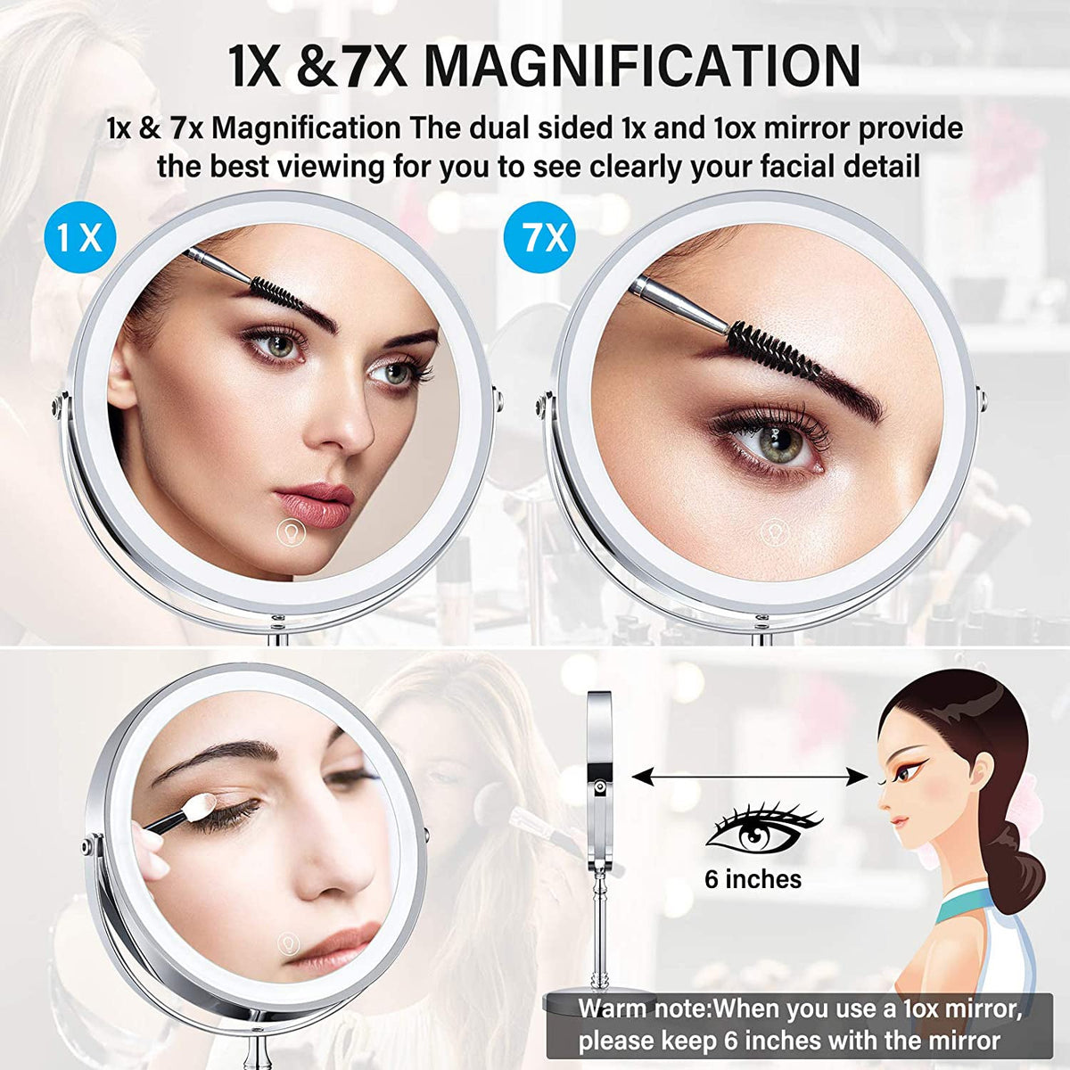 LED Makeup Mirror with Lights & Magnification for Makeup