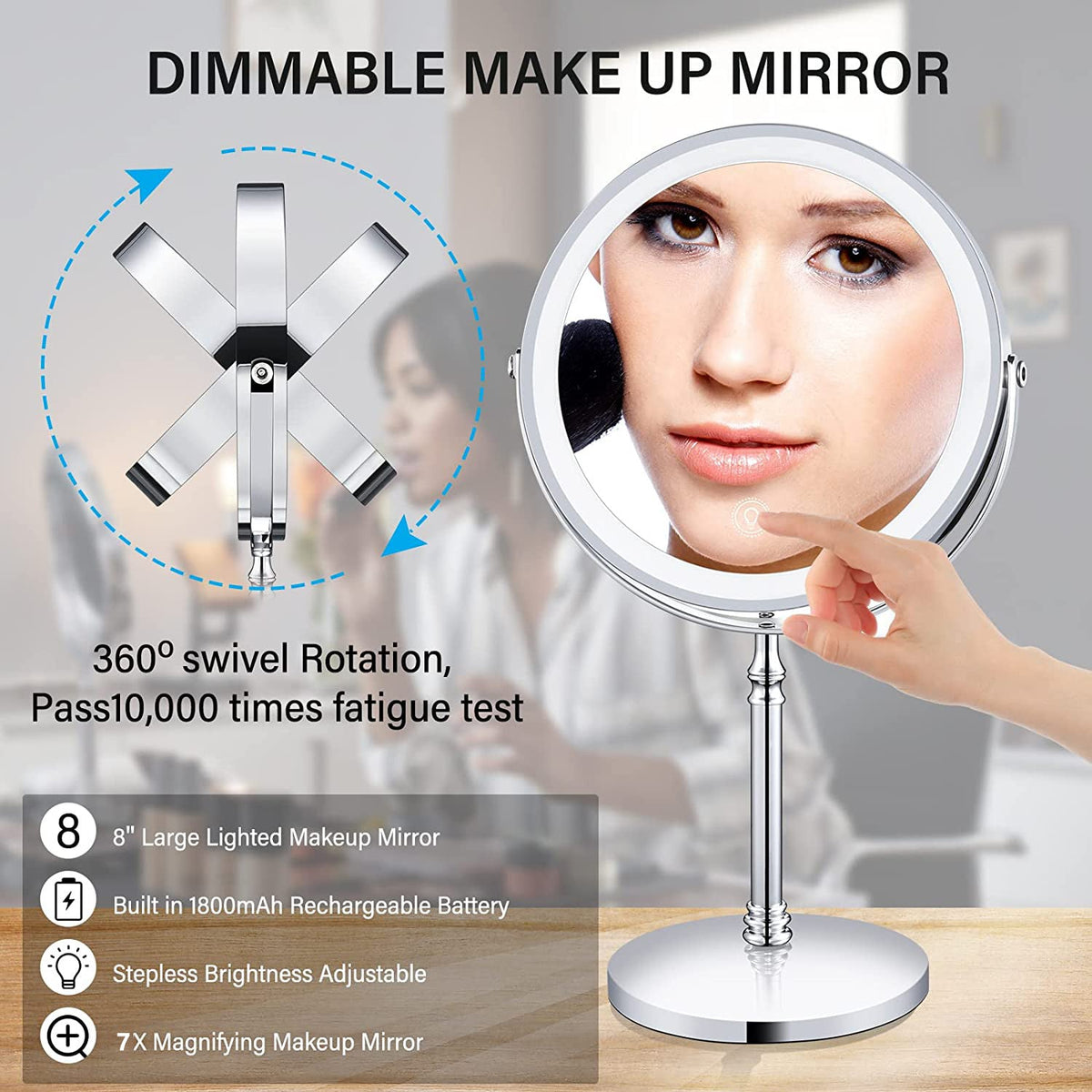 Lighted Vanity Makeup Mirror with 7x Magnification for Precise Application