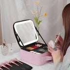Makeup Bag with Lighted Mirror for Travel & Vanity Use