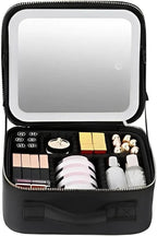 Makeup Bag with Lighted Mirror for Travel & Vanity Use